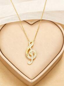 1 pieza Collar con nota musical de moda, versátil para uso diario - Dorado - Ver 6