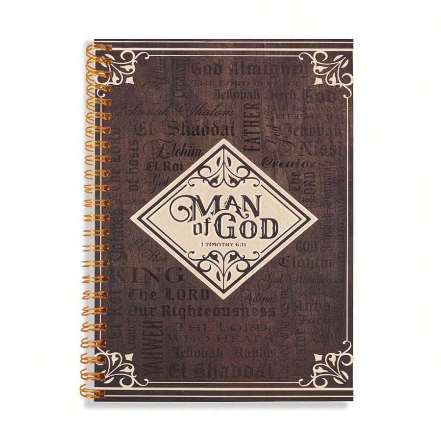 1pc Ink Bible Spiral Notebook - Inspiring Bible Verse Design With "Man Of God" And Scripture Reference, Christian Gift For Men, Birthday Christmas Gift, Prayer And Bible Study Journal - E - View 1