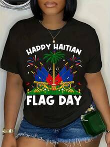 Camiseta unisex 100% algodón con la bandera de Haití para hombre y mujer - Negro (Solo disponible en blanco y negro) - Ver 8