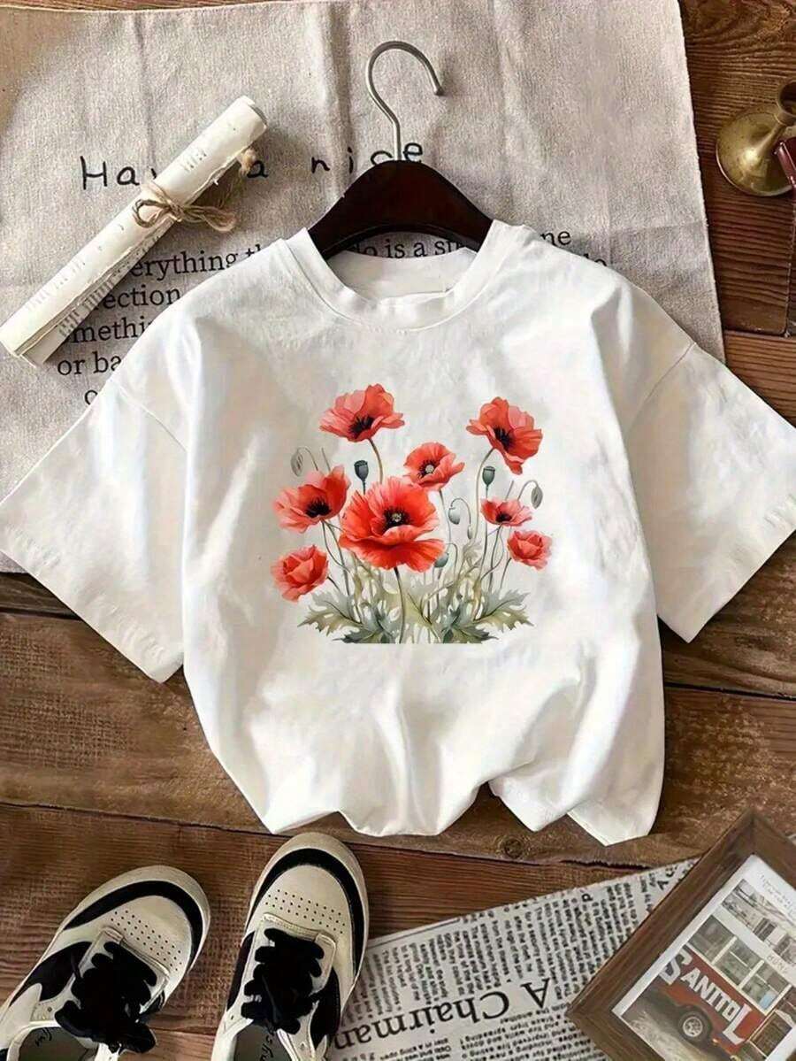Oferta por tiempo limitado, cantidad limitada disponible,  relámpago, camisas de mujer, camisetas de mujer Camiseta básica de mujer de cuello redondo, con estampado moderno de letras y dibujos animados.De diseño sencillo, cómoda y transpirable, es una prenda esencial y versátil, ideal para el ocio diario, que aporta un estilo natural y elegante.¡Un imprescindible para el verano! - Blanco - Ver 1