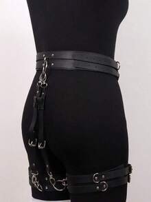 1pc Sexy Garter Belt PU Leather Restraint Strap Gothic Lingerie Body Waist Belt Thigh High Stockings Suspender Leg Restraint - 粉色 - 查看 5