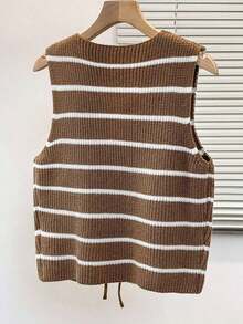 Chaleco de punto con rayas y nudo para mujer, de estilo casual - Caqui - Ver 2