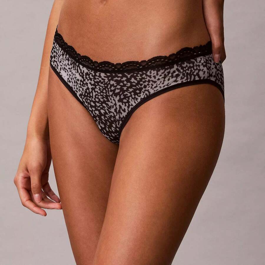 Calvin Klein Microfiber Stretch With Lace Bikini QD5271 - Animal Wave Black - 查看 1