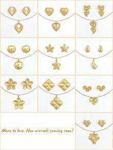 Minimalist Heart Stainless Steel Jewelry Set For Women Necklace & Earrings Set For Daily Work Date Vacation, Valentine's Christmas Gift - Gold - View 9