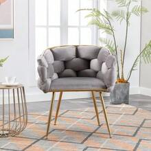 Luxuriöser, moderner Akzentstuhl, Schminktischstuhl mit Metallgestell für Schlafzimmer, Wohnzimmer, Esszimmer - Grigio - Visualizzare 4