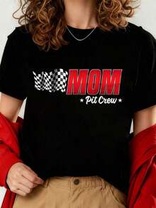 TrendyCamiseta de Cumpleaños de Coche de Carreras Mom Pit Crew para Mujeres Adultas, camisetas gráficas, tops cortos de verano para mujeres, tops de veranoEveryday Wear - Negro - Ver 7