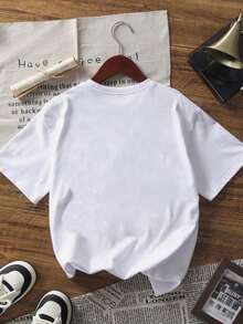 1 pieza Camiseta de manga corta con estampado de perro salchicha para niñas preadolescentes, ropa juvenil estudiantil, regalo de verano para niños100% Cotton - Blanco - Ver 4