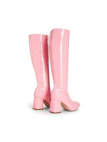 Women Gogo Boots Square Toe Chunky Classic Solid Color  Comfortable Knee High Boots For Women - Pink - View 7