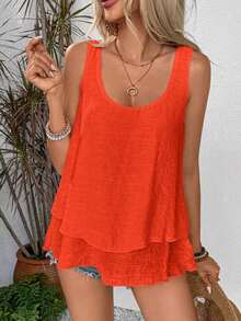 Camiseta de tanque de ajuste holgado de moda para mujeres de verano de vacaciones - Naranja - Ver 4