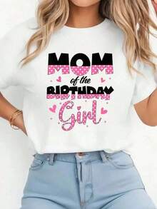 Mom And Dad Of The Birthday Girl Family Party Decorations T-Shirt Print T-Shirt Casual Crew Neck Short Sleeve Comfort Tee Top For Spring & Summer Women's Clothing  blusa casual mujer  playeras de mujer algodon - Blanco - Ver 7