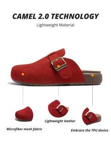 CAMEL CROWN Giày nữ thường ngày, giày thể thao đế dày kiểu Birkenstocks phù hợp mọi mùa, giày lười êm ái đa năng. - Đỏ - Xem 5