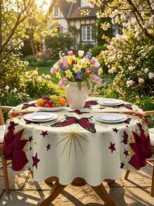 1/2pcs Tablecloth, Vintage Red & Gold Floral Butterfly Pattern Tablecloth, Polyester Material, Suitable For Kitchen, Dining Room, Coffee Table, Picnic, Camping, Countryside Decor, Square Or Round Shape, Holiday Atmosphere Table Decor - Multicolor - View 19