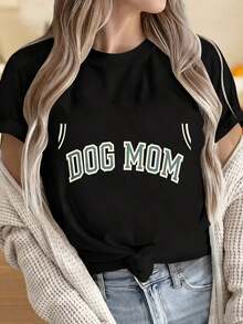 Camisetas para Mujeres y Hombres con Cuello Redondo y Mangas Cortas, Camiseta "Dog Mom" para Mujer, Camiseta Casual Negra con Diseño de Texto para Amantes de Mascotas, Top de Moda con Estampados Divertidos, Adecuado para Fiestas de Navidad, Actividades Deportivas, Fiestas de Vacaciones, Salidas, Deportes y Otros Regalos Festivos. - Negro - Ver 4