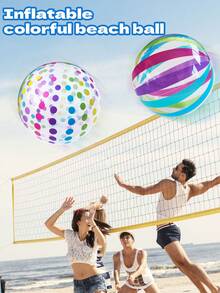 Balon Mainan Tiup Motif Polkadot & Garis-garis Warna-warni Ukuran 40cm (2 buah), Cocok untuk Acara Keluarga, Perlengkapan Permainan, Dekorasi Pesta Kolam Renang, dan Permainan Interaktif untuk Pasangan. - MultiWarna - View 5