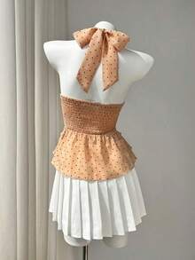 Women's Blouse With Ruffled Collar And Polka Dot Print - 橘色 - 查看 2