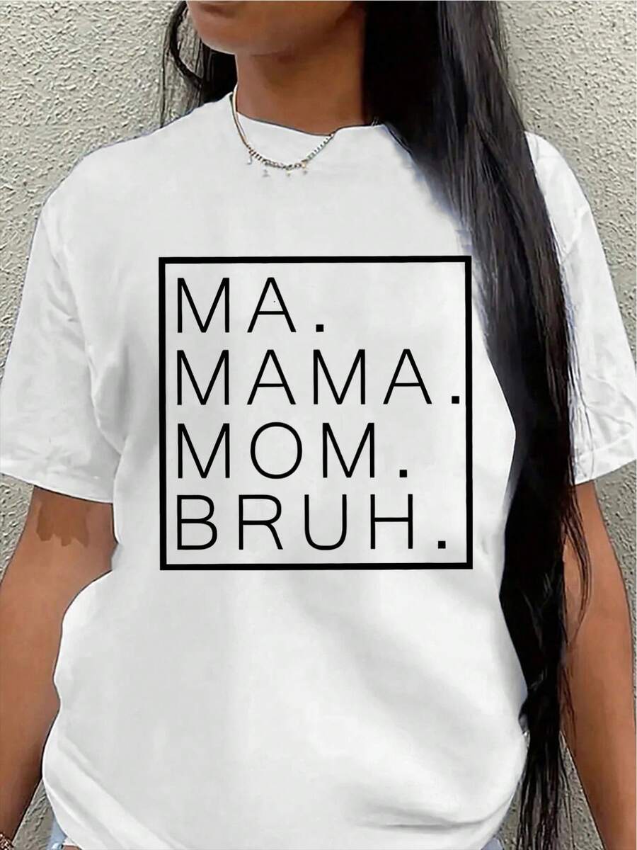 Lightweight And Durable Short-Sleeved T-Shirt, Printed With The MA.MAMA.MAMA Logo. The "BRUH" Logo Is Perfect For Home, Kitchen, Or Casual Outdoor Wear, Offering A Comfortable Everyday Wearing Experience. Women's Casual Blouse - 白色 - 查看 1