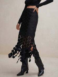 Maximist Double-Layer Maxi Skirt With Laser-Cut Multiple Circles - Black - View 12