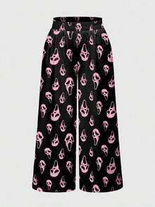 SummerROMWE Gothic Dark Snake Print Halloween Horror Pitiful All-Over Print Loose Wide Leg Plus Size PantsLoose And Comfortablesummer Outfits For Women - Black 2 - View 5