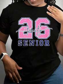 100% algodón, camiseta de mujer, camiseta con estampado de lentejuelas para la celebración del 20º aniversario de graduación, en rosa y azul, talla 26. - Negro - Ver 8