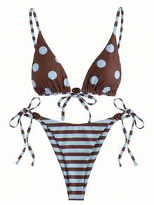 Polovedo Oficial Nueva Colección Primavera/Verano Elegante Sexy Bikini Negro Liso con Lazos para Mujer, Traje de Baño Bikini con Lazos, Ideal para Playa, Vacaciones, Fiestas y Citas - Multicolor - Ver 2