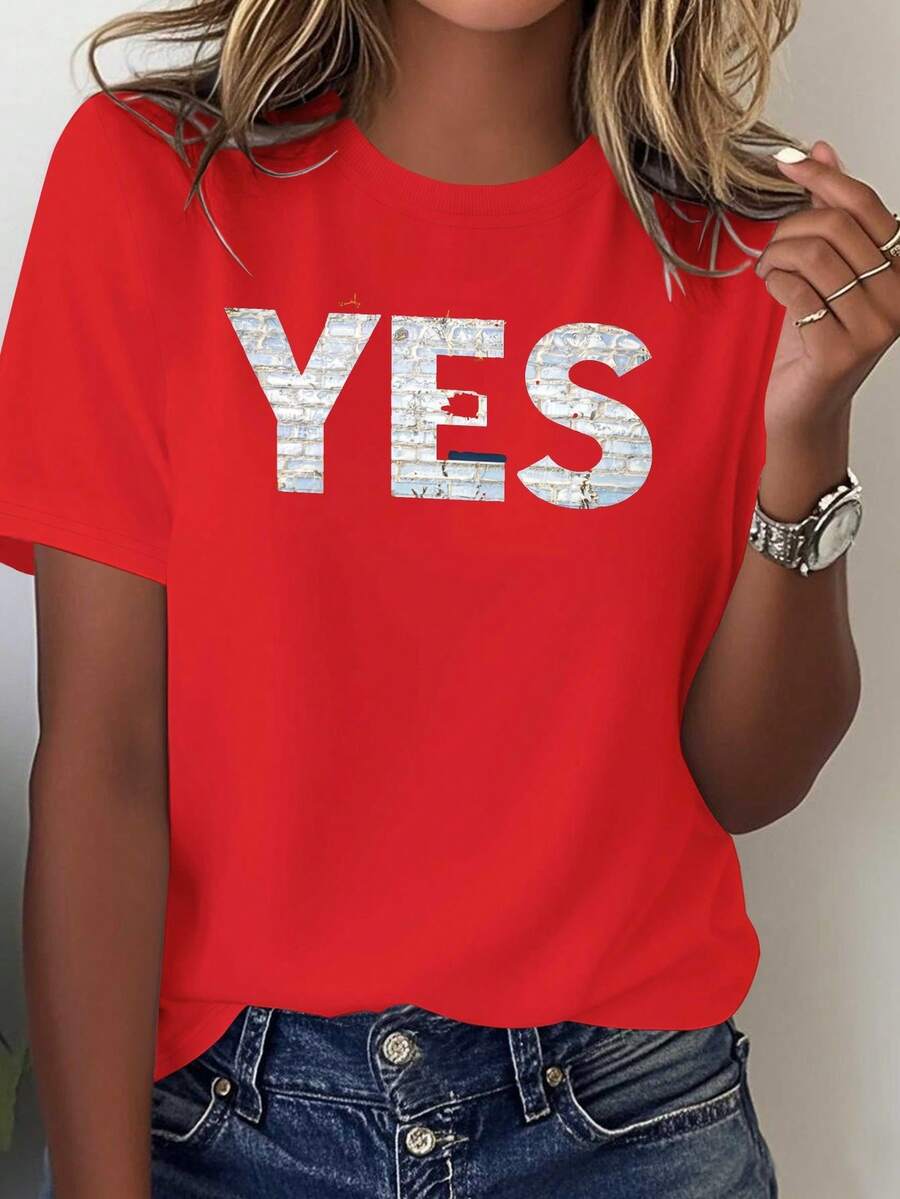 Yes, Comfortable Solid-Colored T-Shirts For Women. - Red - View 1