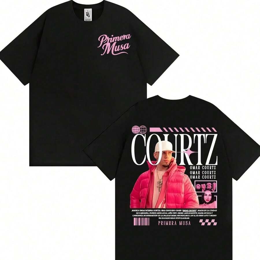 Camiseta de la gira Primera Musa del rapero Omar Courtz, ropa para hombre y mujer, camiseta vintage de hip hop, informal. - Negro - Ver 1