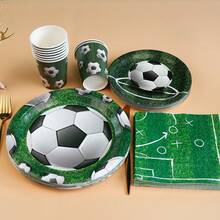 Soccer Themed Disposable Tableware Set For 20 Guests, GOAL! Print Paper Plates Cups Napkins, Green Football Field Pattern Party Supplies For Boys Birthday Sports Game Celebration - Multicolor - View 4