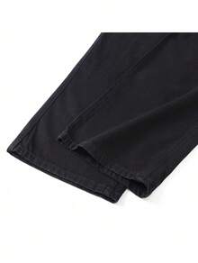 Men's Drawstring Waist Wide Leg Jeans Gothic Angel & Cross Print Black Denim Pants Y2K Streetwear Grunge Loose Fit Casual Baggy Trousers - 黑色 - 查看 5