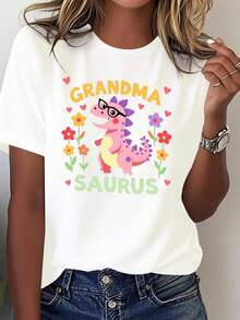 Women's 100% Cotton Graphic T-Shirt – Casual Short Sleeve T-Shirt With Round Neck And Floral And Letter Print Blouses For Women - 白色 - 查看 7