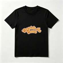 Retro Orange Letters Black Cotton T-Shirt Ice Cream Style - 黑色 - 查看 1