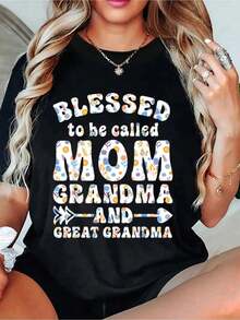 Camiseta floral con letras para mujer "Llamada Mamá, Abuela, Exabuela" - 100% suave, de cuello redondo y manga corta, corte casual, adecuada para regalos del Día de la Madre, reuniones familiares y uso diario, regalo para abuela, camiseta cómoda para el día a día, regalo del Día de la Madre para abuela, ropa sentimental, diseño divertido, tela duradera, camiseta con estampado de calidad, material transpirable, camiseta de manga corta cómoda y versátil. - Negro - Ver 7