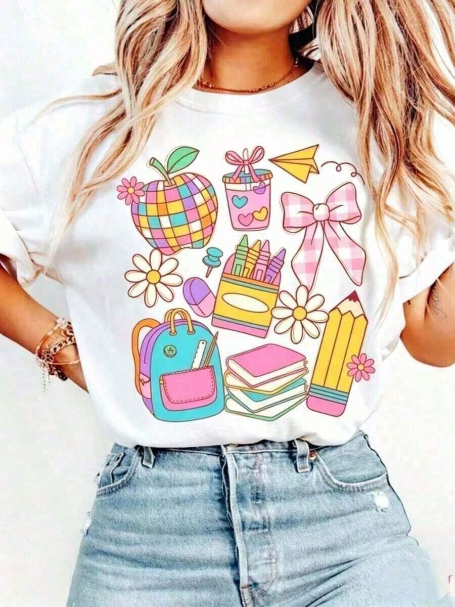 Cómodo Camiseta Casual Básica de Verano 100% Algodón, Camiseta Boho para Maestros, Camiseta para Regreso a Clases, Camiseta Coqueta con Lazo para Maestros, Regalo para Maestros, Primer Día de Clases, Agradecimiento a MaestrosJPGPara Mujeres, Conjuntos de San Valentín para Mujeres, Tops de Mujer, Conjuntos de Vacaciones para Mujeres, Ropa para Mujeres, Conjuntos de Verano Vintage para Mujeres, Traje Deportivo para Ella¡Un regalo perfecto para el Día de San Valentín para tu ser querido! Camiseta de manga corta de algodón lavado vintage, cuello redondo, suave y casual para hombres y mujeres, playeras de mujer algodon, blusa casual mujer,  mujer - Blanco - Ver 1