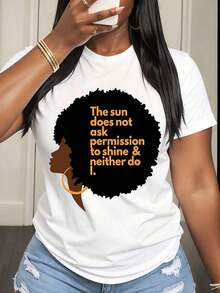 Camiseta de Mujer con Frase de Orgullo Afro: "El Sol No Pregunta por el Permiso para Brillar, y yo tampoco". Ropa Casual para Atuendos Diarios y Declaraciones de Confianza en Mí Misma. - Blanco - Ver 6