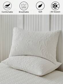 1 pieza Funda de almohada con bordado calado de estilo bohemio en blanco, funda de almohada decorativa de poliéster de estilo vintage, adecuada para todas las estaciones, decoración, lavable a máquina, sin incluir el relleno de la almohada - Blanco - Ver 2