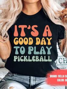 Camiseta Casual de Pickleball, Regalo de Pickleball, Camiseta de Pickleball, Regalo de Pickleball para Mujer, Camiseta de Jugador de Pickleball, Camiseta de Racquetball, Deporte de Paddleball. Camiseta de una pieza de manga corta con cuello barco y color sólido para mujer, adecuada para el verano, se combina con camisas estampadas, blusas de mujer y camisetas estampadas de manga corta. Ropa de MujerModa - Negro 1 - Ver 7
