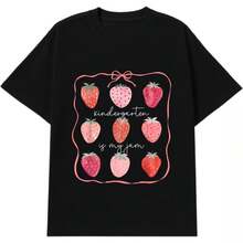 El jardín de infantes es mi pasión: Fresa |     Niñas Niños |     Camiseta con estampado gráfico |     tela suave, regreso a clases, estilo lindo - Negro - Ver 1