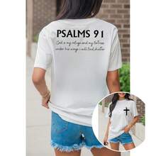 Comodidad Casual con un Mensaje – Camiseta de Mujer con el Salmo 91, Perfecta para Uso Diario - Blanco - Ver 4