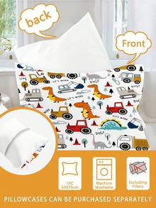 2/3pcs Ensemble de literie pour enfants avec motif de véhicule de construction et de dinosaure (série printemps/été) Ensemble de housse de couette imprimée recto-verso convenant aux enfants, adolescents, garçons et filles Utilisation toutes saisons Fermeture éclair (sans rembourrage) Taille de la taie d'oreiller 50x75cm 100% fibre de polyester - Multicolore - Voir 8