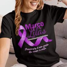 1 pieza de camisa unisex con estampado: March Lilac para la prevención del cáncer de mama para la salud. Algodón. Hogar, noche, vacaciones, días libres, uso diario. 180g 100% algodón. - Por lo tanto - Ver 12