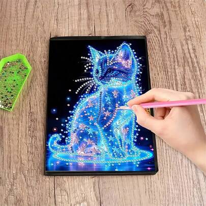 1 Set 5D DIY Diamond Painting Notebook, Cat Pattern Diamond Art Notebook Kit, Suitable For Handmade Creative Gift