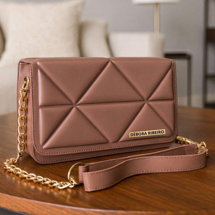 Women's Small Crossbody Bag With Side Chain Strap And Pocket, Compact, Stylish, Everyday New Arrival - Nude - View 1