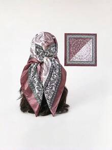 Women's Large Square Satin Scarf 90x90 Elegant Fashion Bandana For Hair And Neck - L1-Lilás - 查看 6