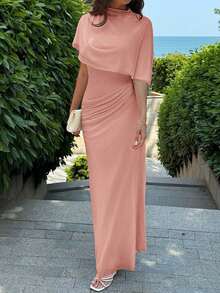 xheAloruh Vestido largo elegante y minimalista con diseño de cintura elástica, multicapa de volantes en la cintura, favorecedora silueta, adecuado para el trabajo, citas, vacacionesxhe - Rosa - Ver 8