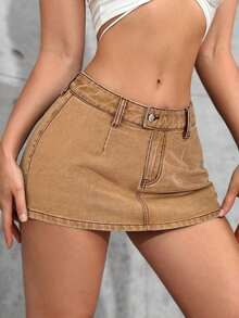 Tall Minifalda vaquera ultracorta, de moda para el verano - Marrón - Ver 5