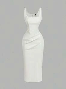 fsvsSHEIN MOD Vestido de mujer de piel sintética marrón, vestido de cóctel de cumpleaños, vestido elegante de invierno y otoño para fiesta, vestido formal, vestido de noche elegante para boda, atuendo para salirsdvs 27IH - Blanco - Ver 1