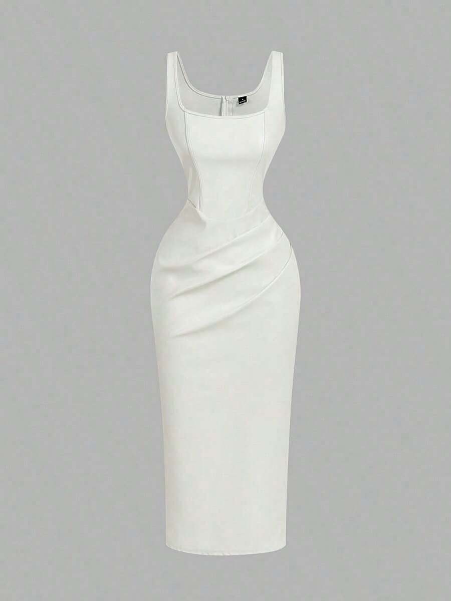 fsvsSHEIN MOD Vestido de mujer de piel sintética marrón, vestido de cóctel de cumpleaños, vestido elegante de invierno y otoño para fiesta, vestido formal, vestido de noche elegante para boda, atuendo para salirsdvs 27IH - Blanco - Ver 1