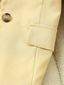 Conjunto de atuendo casual elegante para ir al trabajo, incluye chaqueta tipo blazer de manga corta amarilla y conjunto de pantalones cortos/pantalones de pierna ancha, para mujer en primavera/verano - Amarillo claro - Ver 4