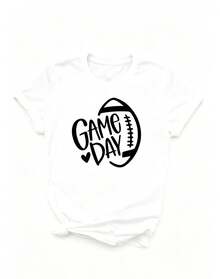 Fashion Item: 3 Women's Casual Short Sleeve T-Shirt With Football Tree Print For Match Day, Women's Short Sleeve Round Neck T-Shirt, Pure Cotton Breathable Casual Sports Top, Holiday Gift, Spring T-Shirt With Butterfly Design For Easter. - 白色 - 查看 2