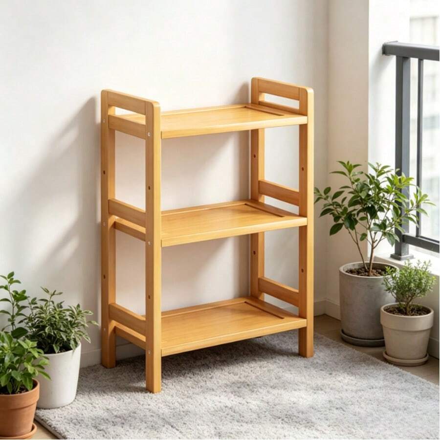 Senmeo 35cm 3-Tier Bamboo Freestanding Storage Shelf | Durable Multi-Purpose Organizer Rack | Anti-Wobble Stable Construction | Versatile For Bathroom/Kitchen/Bedroom/Toilet | Modern Minimalist Style | Natural - 3 Layers - View 1
