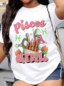 Playeras de mujer de algodón, camiseta con el signo zodiacal Piscis para mujer, camiseta gráfica de moda para mujer, diseño de zapatillas rosas y verdes, top casual con patrón de estrellas para mujer, regalo para amantes de la astrología, ropa . - Blanco - Ver 1